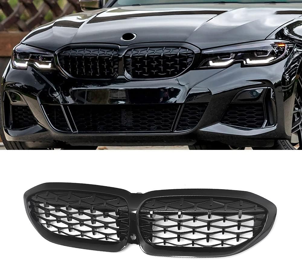 SNA G20 Grill, Front Kidney Grille for 2019 2020 2021 2022 3 Series G20 (ABS Gloss Black Grill, Single Slat) Pack of 2