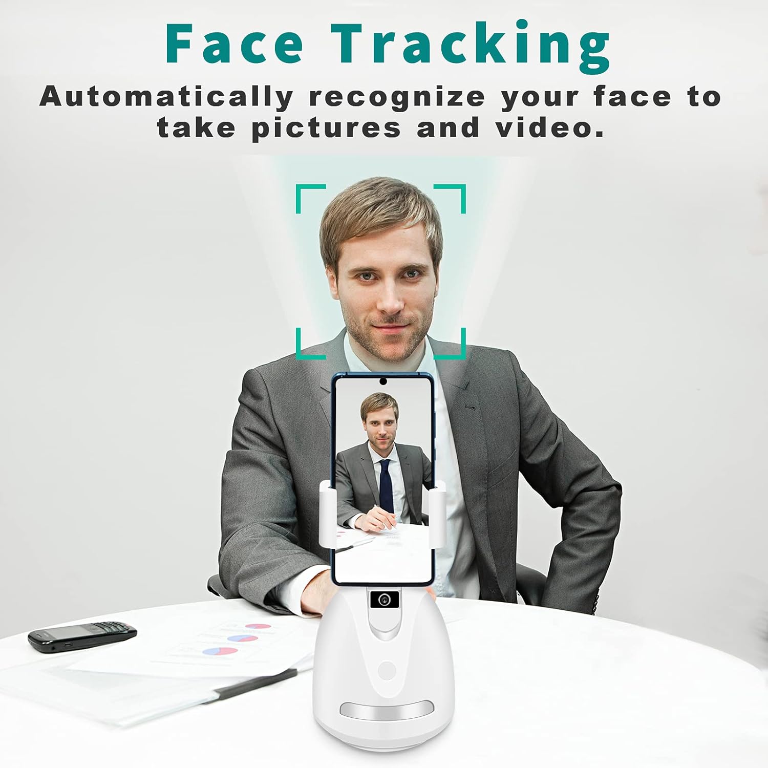 TRELC Smart Tracking Phone Holder, 360&deg;Horizontally and 45&deg;Vertically Rotation Auto Face Object Tracking Mount, Shooting Stand for Vlog Shooting Live Streaming, NO APP Required (with Selfie Light)