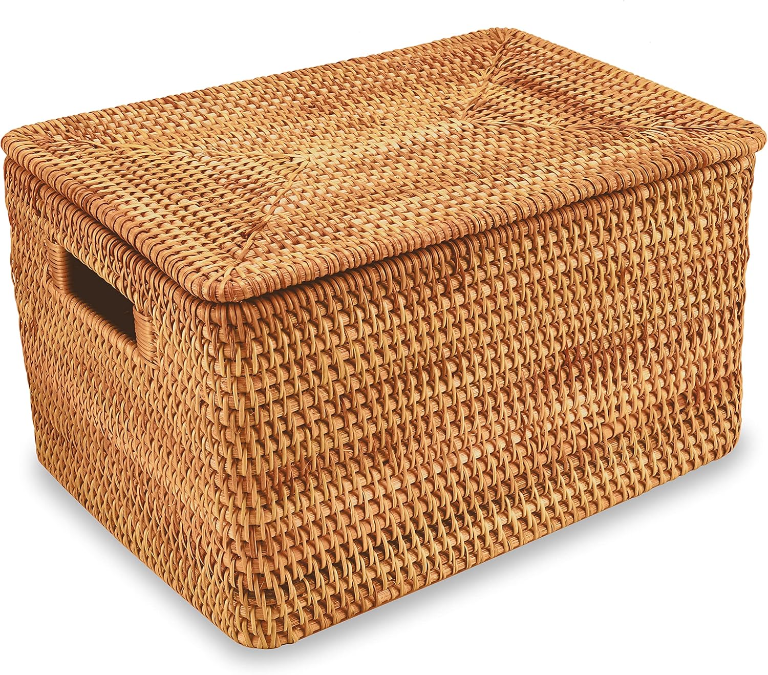 YAHOMMY Rattan Storage Basket-Handwoven Wicker Basket With Lid (15.3