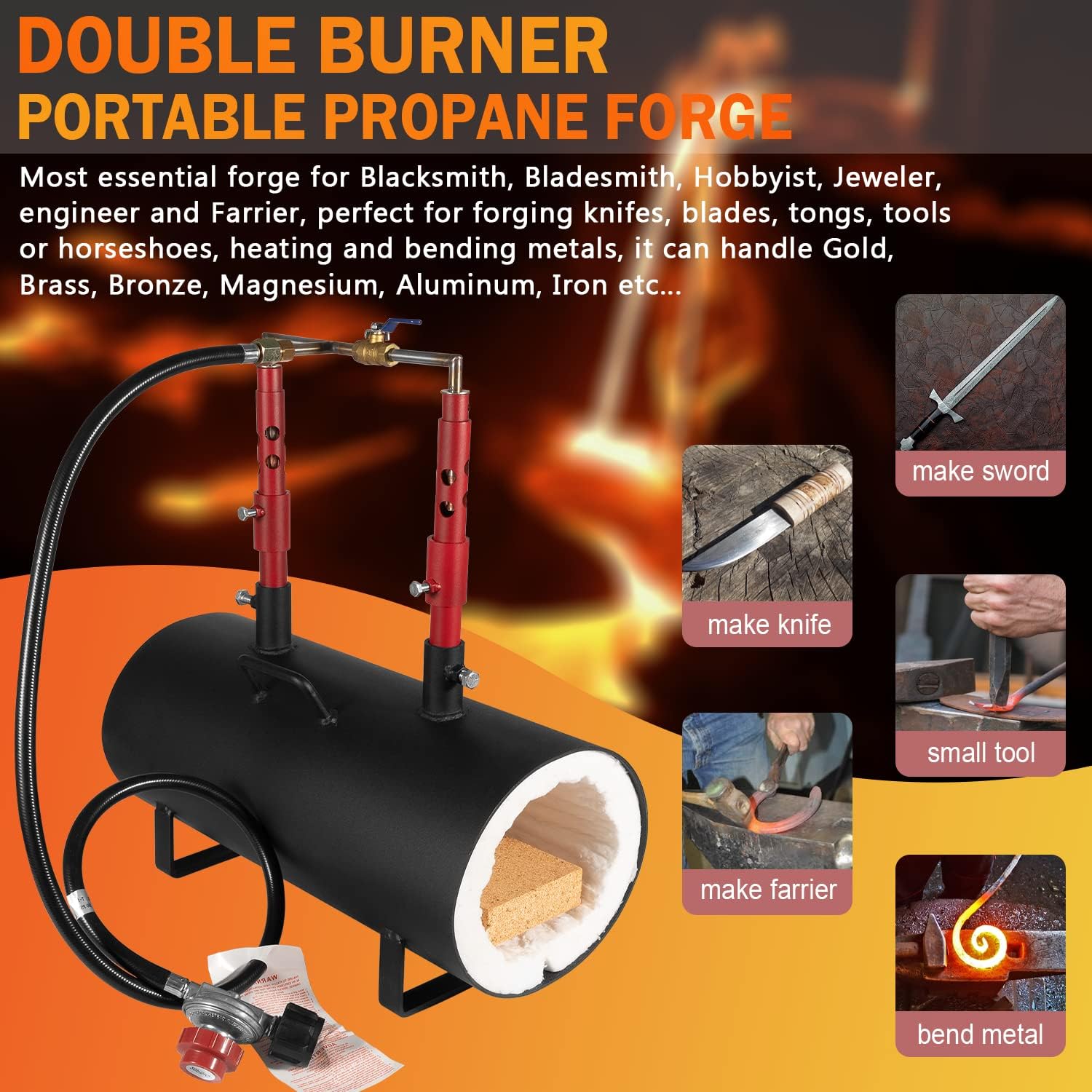 Double Burner Portable Propane Forge Large Capacity (19