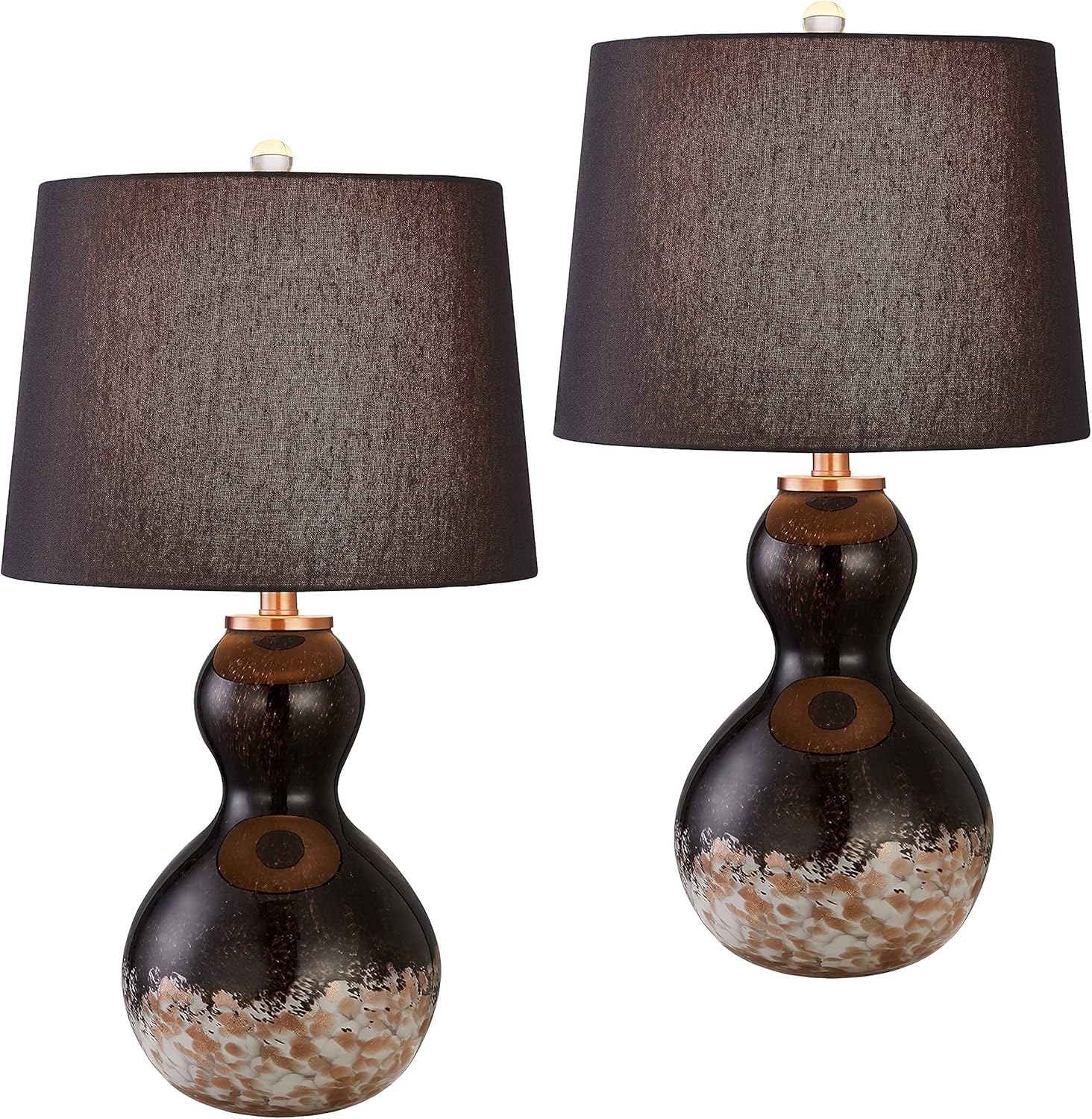 Maxax Table Lamps Set of 2, Beside Lamp for Bedroom Glass Nightstand Lamp with Black Fabric Shade for Living Room, Hotel, College Dorm, Office,