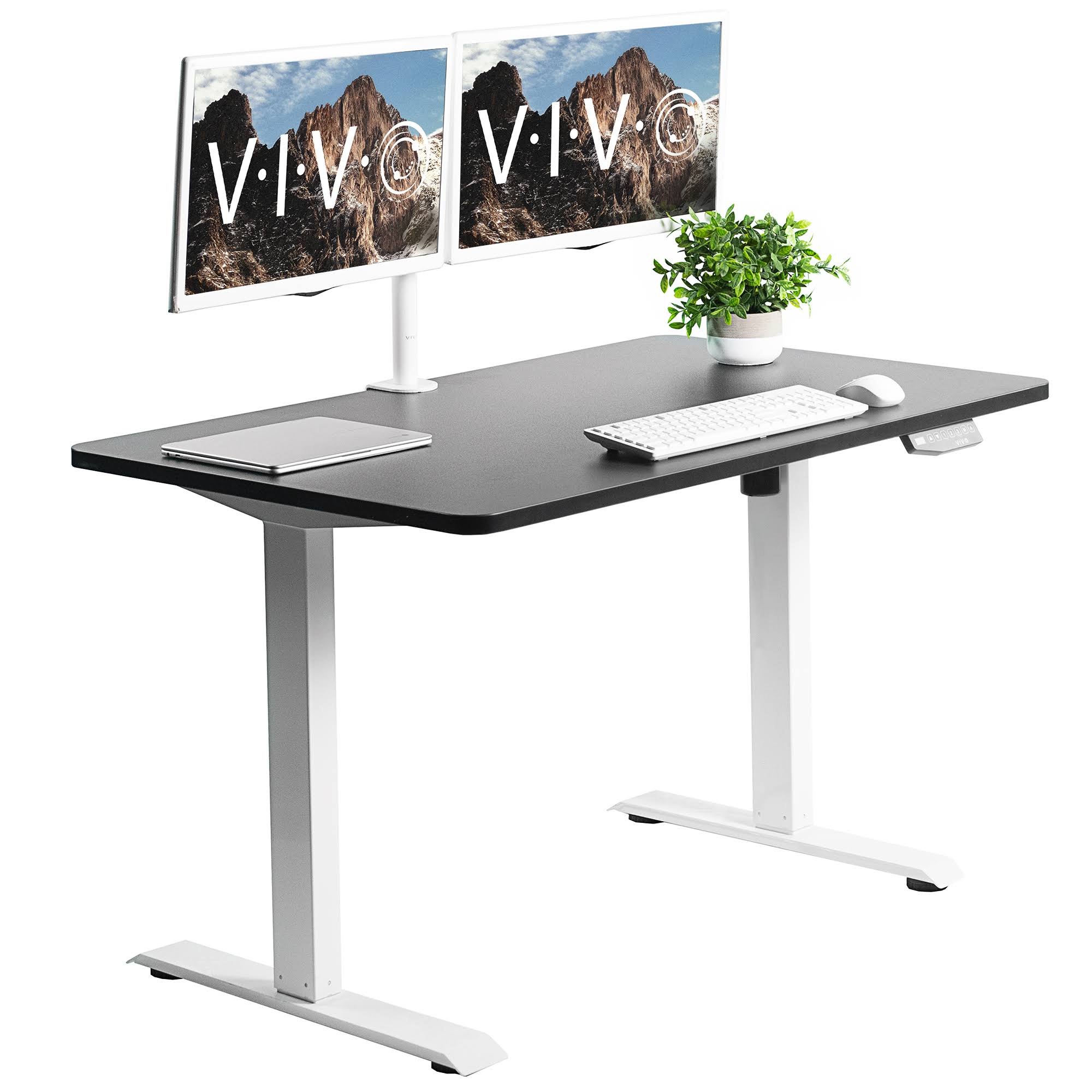 Vivo Electric 48x22 x 30x22 Stand Up Desk / Black Table Top, White Frame
