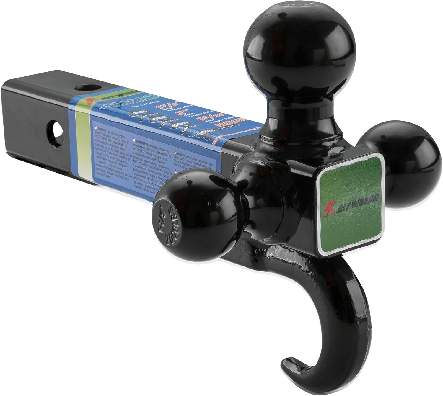 KAITWOSON Trailer Hitch Tri Ball Mount with Hook, 1-7/8,2,2-5/16-inch Hitch Balls, Fits 2-inch Receiver Pack of 2