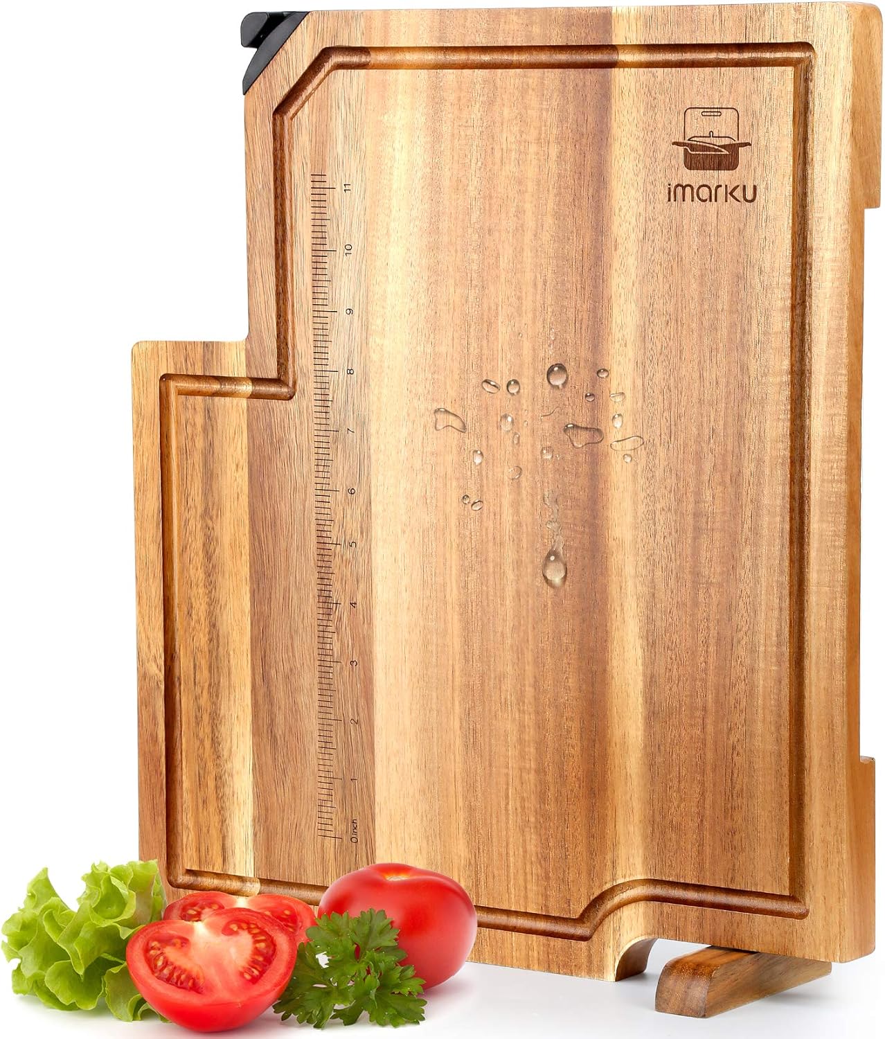imarku Butcher Block Cutting board, Acacia Chopping Boards with Stand for Meat Cheese Vegetables, 14 x 16 Inch Extra Large Wood Cutting Board With Juice Groove Non-slip Base for Kitchen Pack of 2