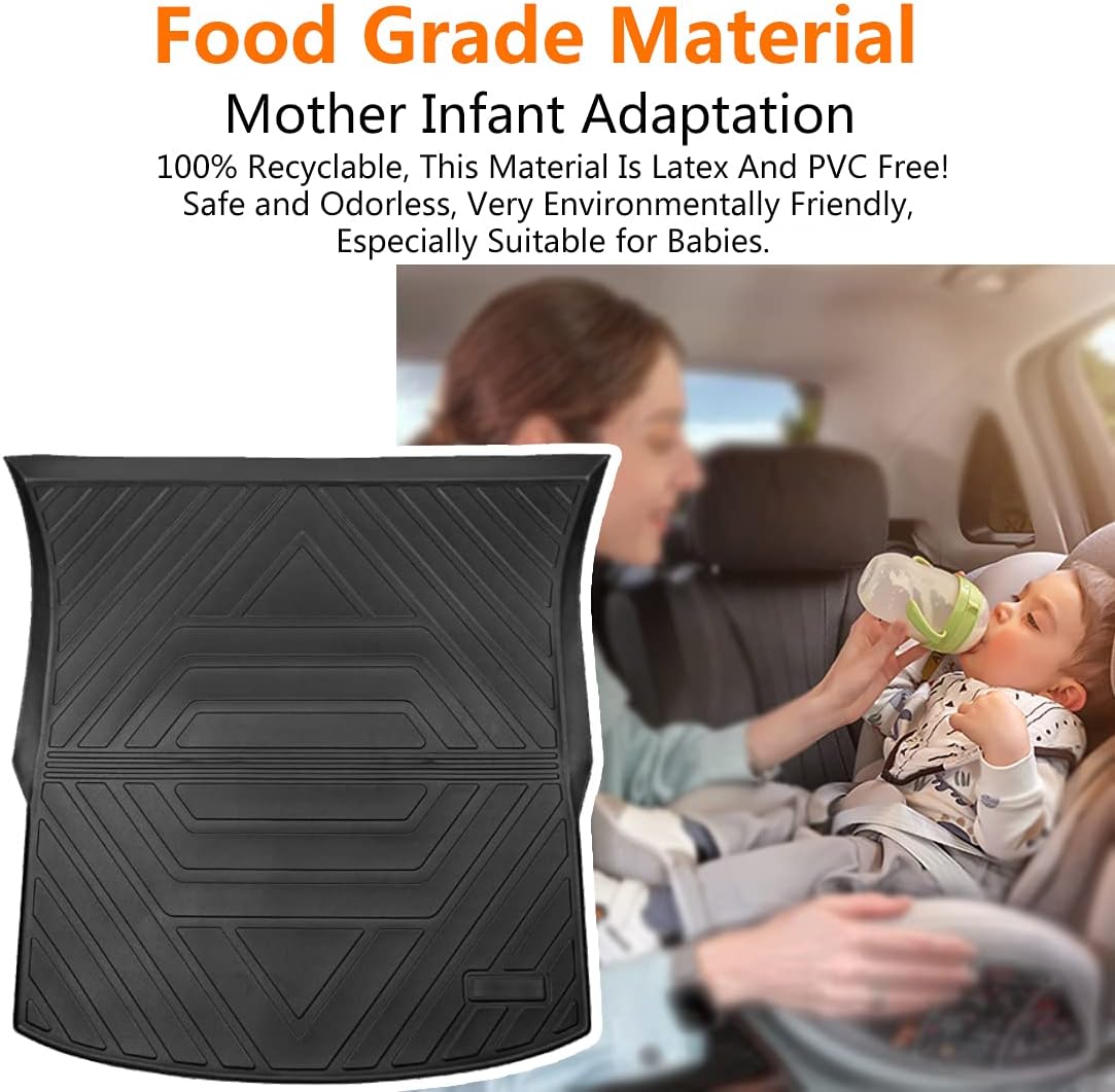 KEYOOG Fit 2021 Tesla Model Y TPE Trunk Mat Rear Cargo Liner Floor Mat, All-Weather Heavy-Duty Sturdy Mat , Washable, Easy to Clean, Wear-Resistant, Dust-Proof, Mud-Proof, Black Pack of 2