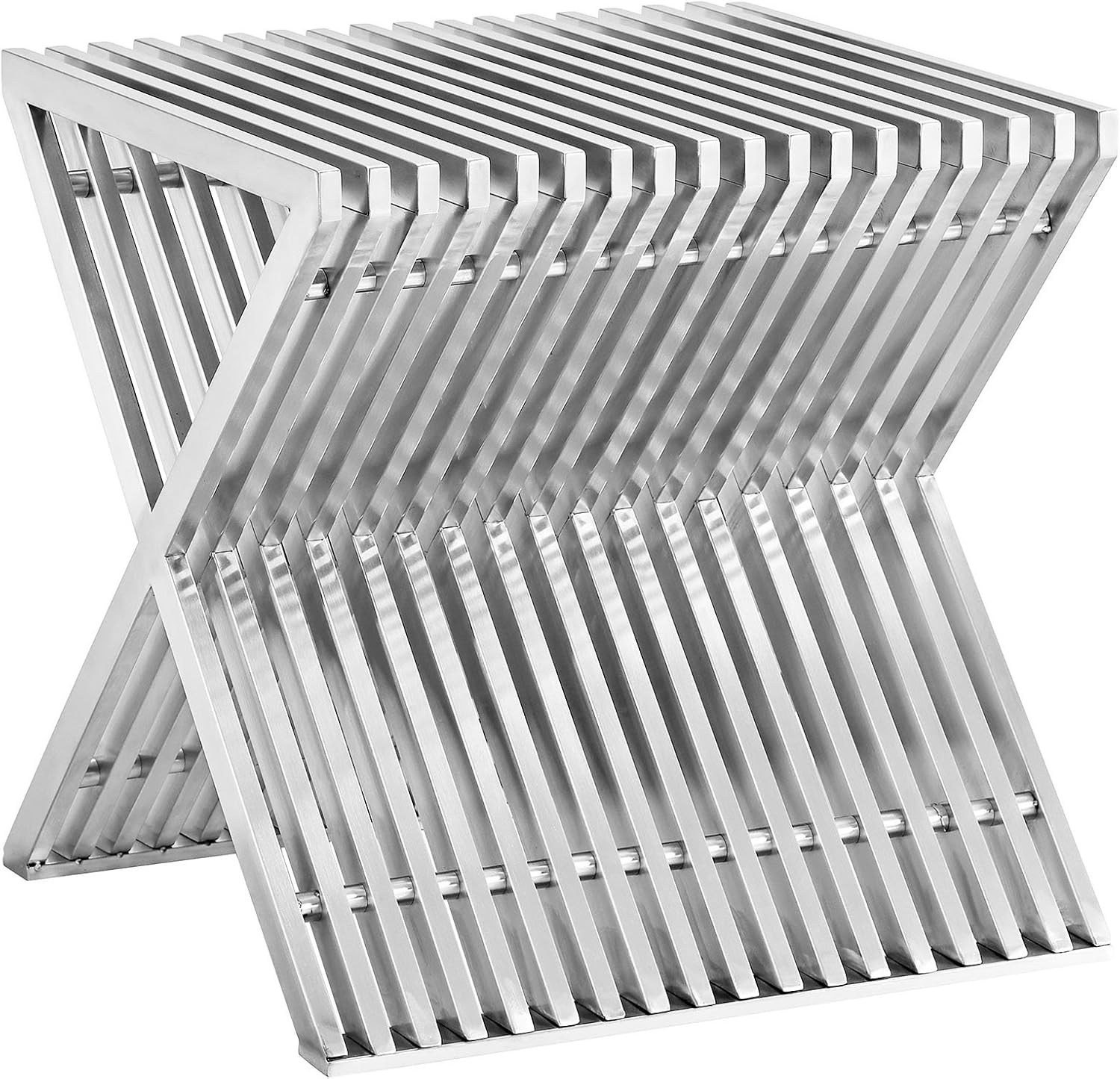 Modway Press Contemporary Modern Stainless Steel Accent Side End Table In Silver