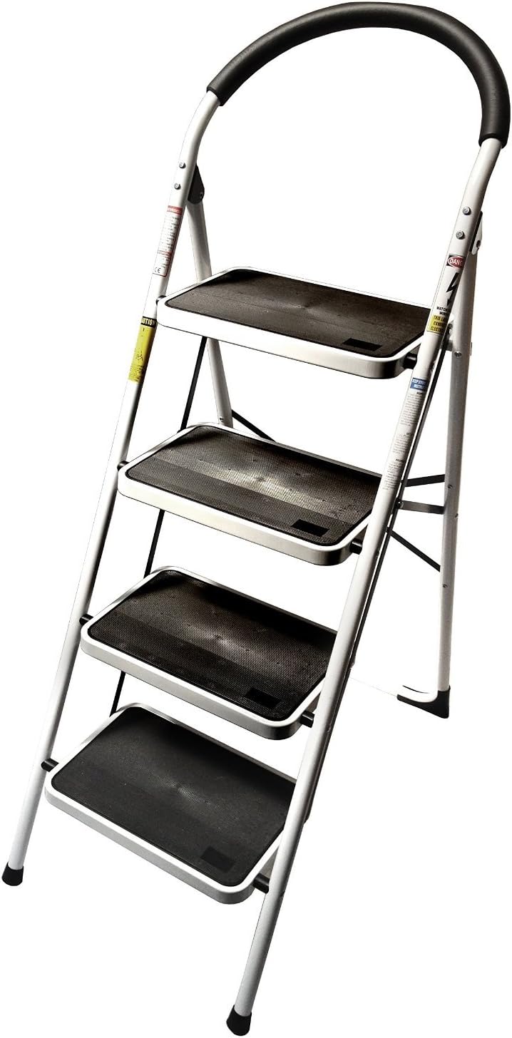 LavoHome 330lbs Upper Reach Reinforced Metal Folding Step Ladder Stool Household Kitchen Use (Four Step Ladder) Pack of 2