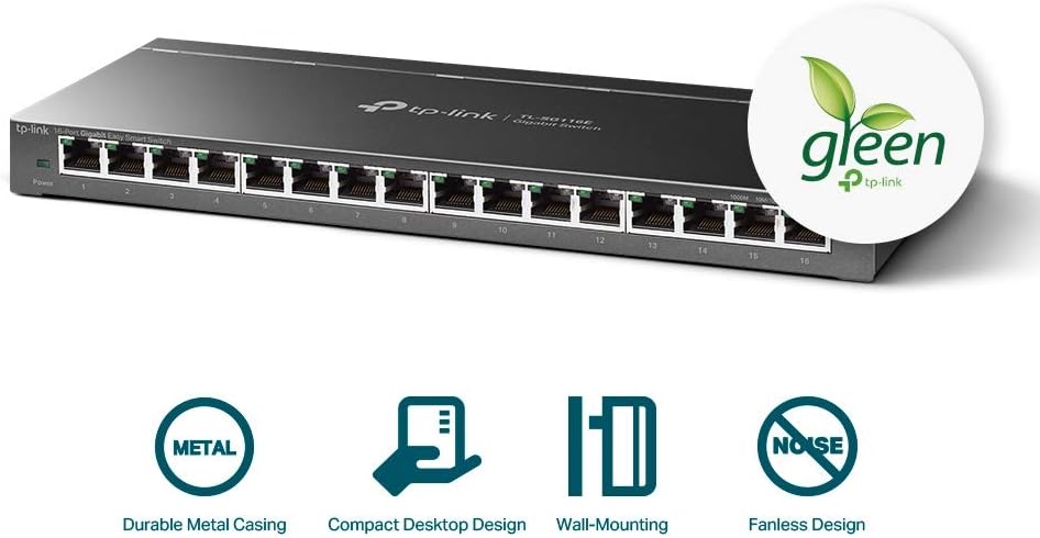 TP-Link 16 Port Gigabit Switch | Easy Smart Managed | Plug & Play | Limited Lifetime Protection | Desktop/Wall-Mount | Sturdy Metal w/ Shielded Ports | Support QoS, Vlan, IGMP and LAG (TL-SG116E) Pack of 2