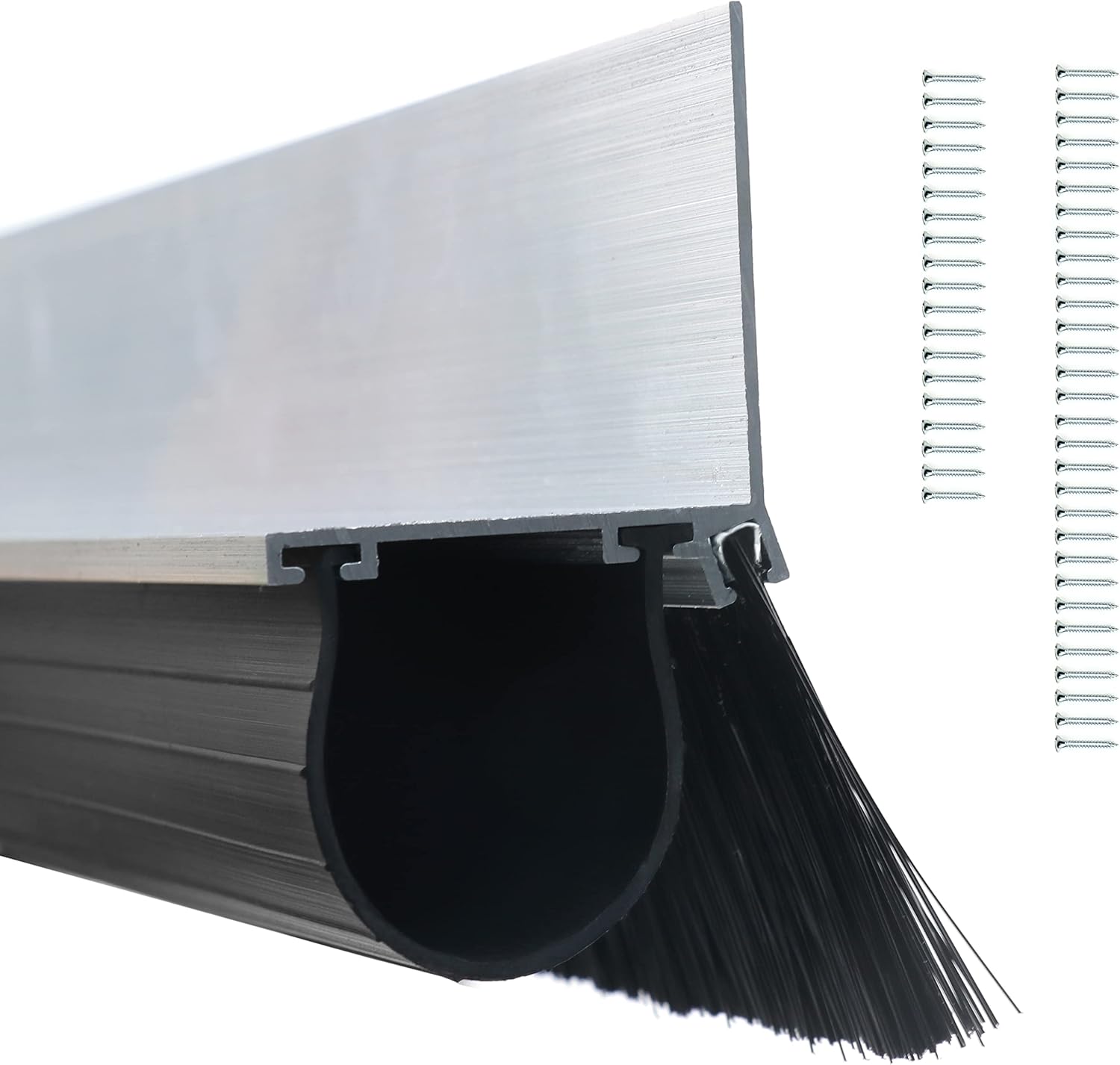 Duzzy Garage Door Seals Kits, Weatherproofing Garage Door Seals Bottom Rubber Pakage with Brush and Aluminum Track Retainer Base Kit, U Shape Heavy Duty Weatherproof Parts Kits (10 Feet)