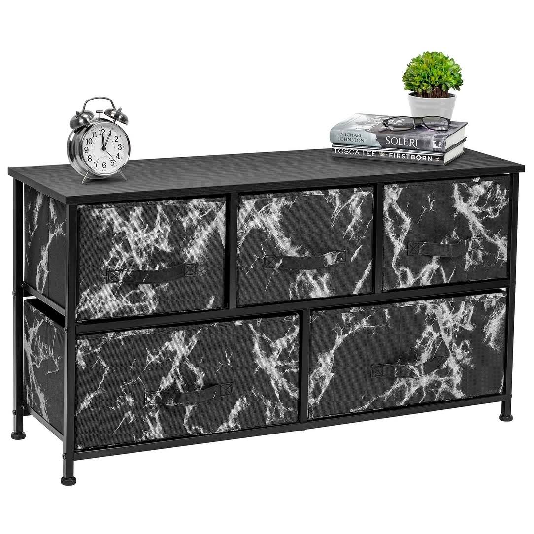 Sorbus 5 Drawer Storage Chest (Black Frame, Black Marble)