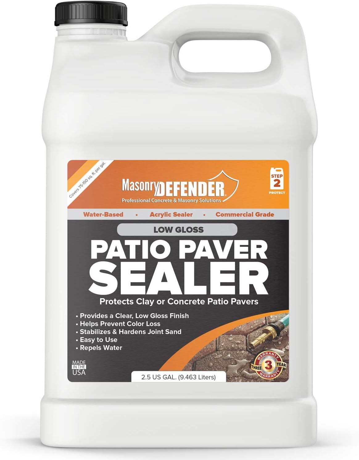 Low Gloss Patio Paver Sealer, 2.5 gal - Clear Water-Based Sealant for Natural Stone Surfaces Pack of 2
