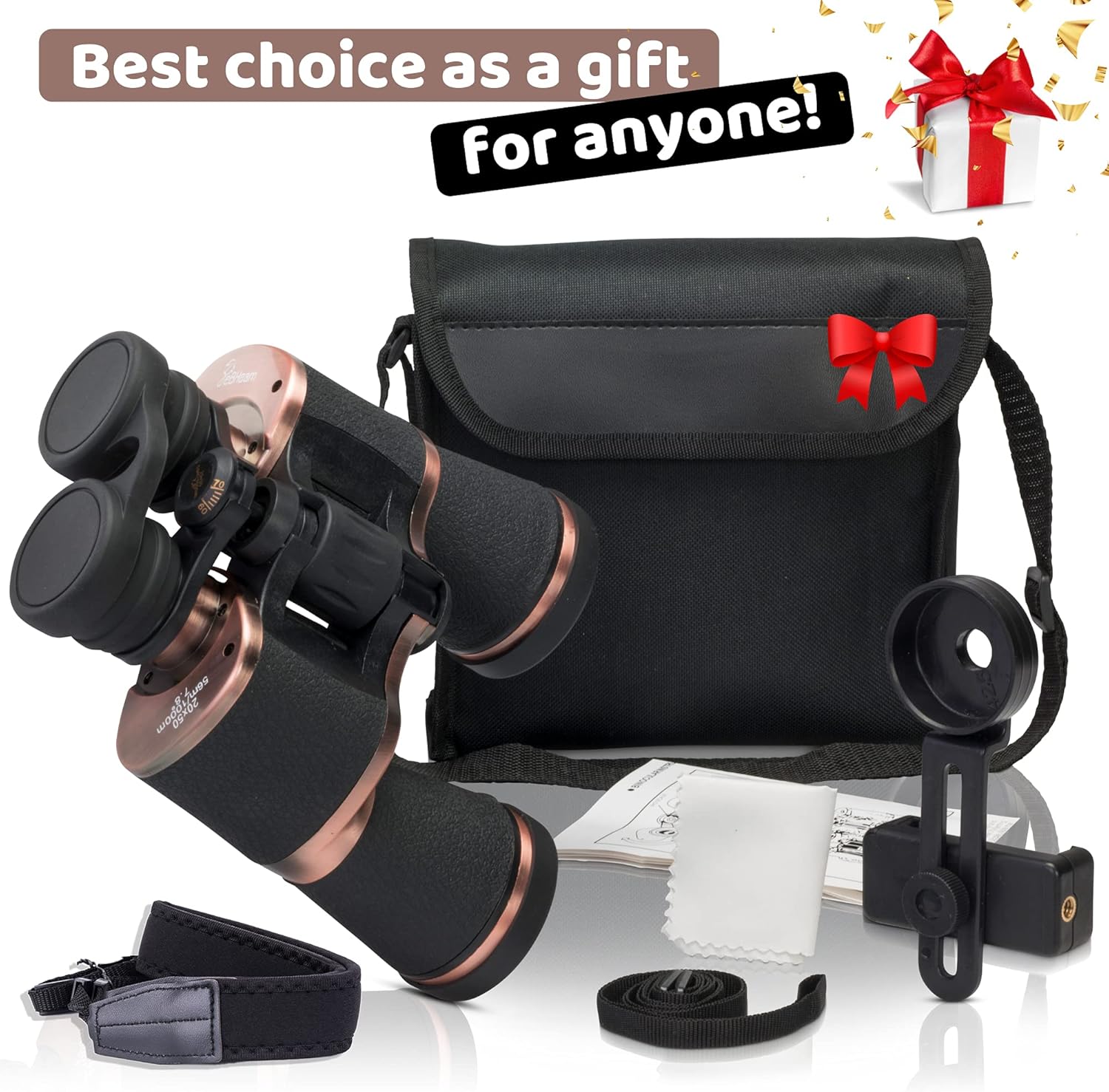 20x50 Binoculars High Power Binoculars for Adults with Low Night Vision Waterproof Compact Binoculars for Bird Watching Hunting Hiking Traveling Outdoor, Phone Adapter Strap and Case