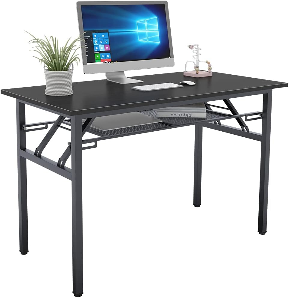 SogesHome 47.2 inches Folding Computer Desk Folding Table Computer Desk Portable Office Desk PC Desk Writing Table Small Table, No Need Assembly, Teak& White, NSDUS-AC7BW-120