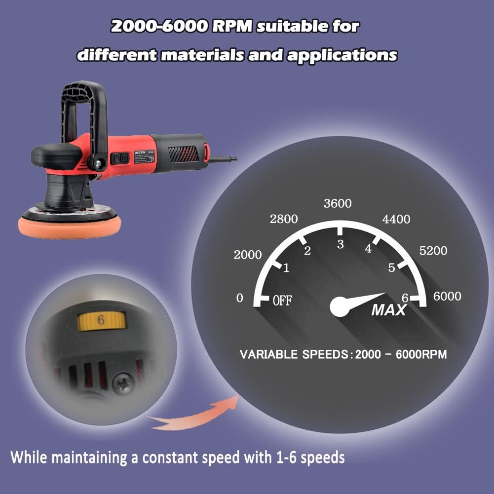 ZOTA Dual Action Polisher, 6 inch Car Polisher with 6 Variable Speed, 750W Ramdom Orbital Polisher Buffer for Car Detailing /DA Polisher. Pack of 2