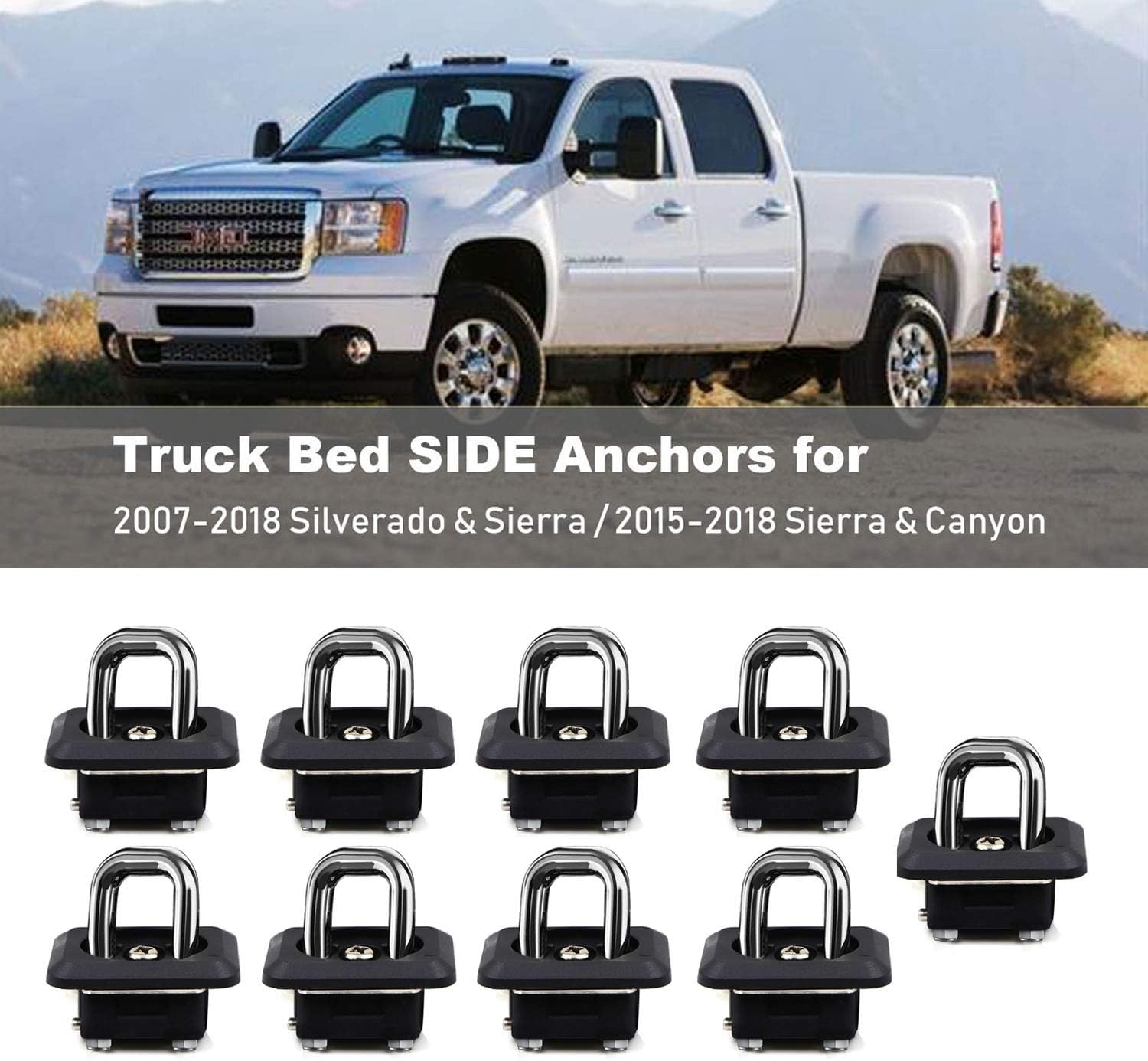 1001-9 Pack Retractable Tie Down Anchors Truck Bed Side Wall Anchors for 2007-2019 Silverado & Sierra 2015-2019 Colorado & Canyon