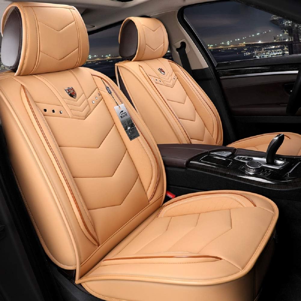 OUTOS Luxury Leather ZFL Auto Car Seat Covers 5 Seats Full Set Universal Fit (Black)