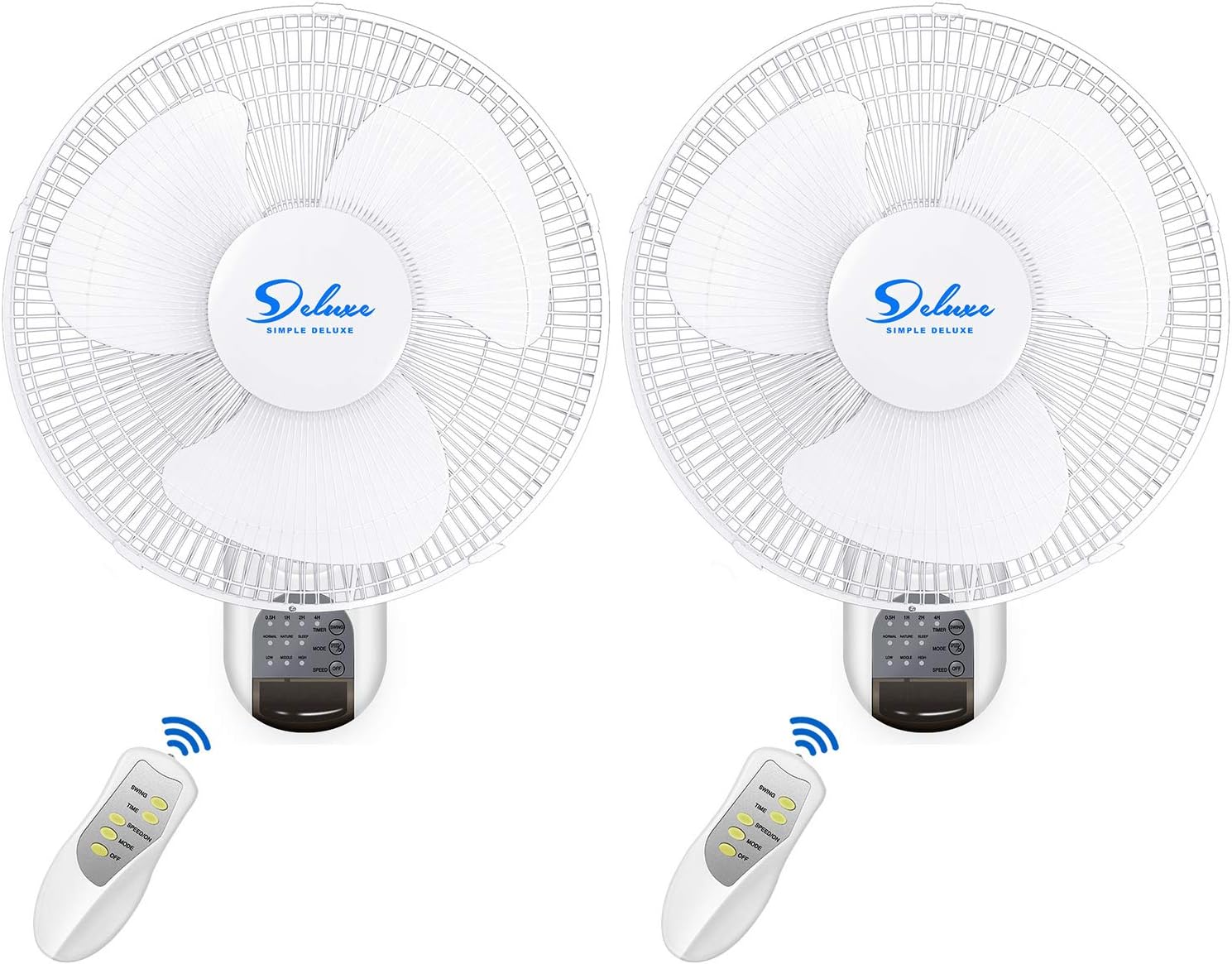 Simple Deluxe 2 Pack-16 Inch Digital Wall Mount Fan with Remote Control, 3 Oscillating Modes, 3 Speed, 72 Inches Power Cord, White