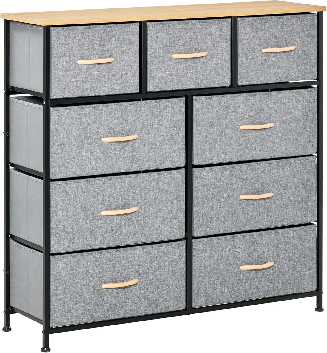 HOMCOM 9 Drawers Storage Chest Dresser Organizer Unit w/Steel Frame, Wood Top, Easy Pull Fabric Bins, for Bedroom, Hallway, Closet, Entryway, Black & Grey
