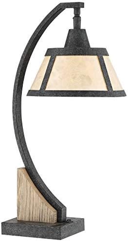 Oak River Rustic Farmhouse Desk Table Lamp with USB and AC Power Outlet in Base Gray Wash Mica Shade for Living Room Bedroom House Bedside Nightstand Home Office Reading Family - Franklin Iron Works