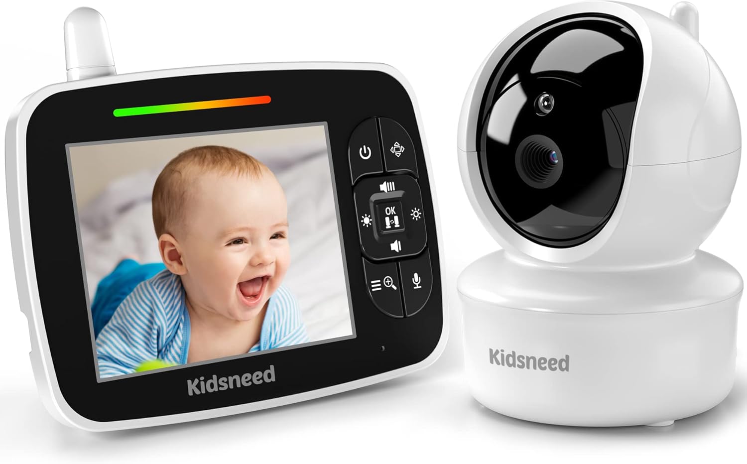 Baby Monitor, Kidsneed Video Baby Monitor with Remote Pan-Tilt-Zoom Camera and Audio, Large Screen Night Vision, Two Way Talk, Temperature Display, Lullabies, VOX Mode, 960ft Range Pack of 2