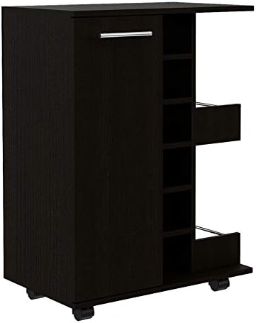 TUHOME Black Modern Engineered Wood Bar Cart Cabinet