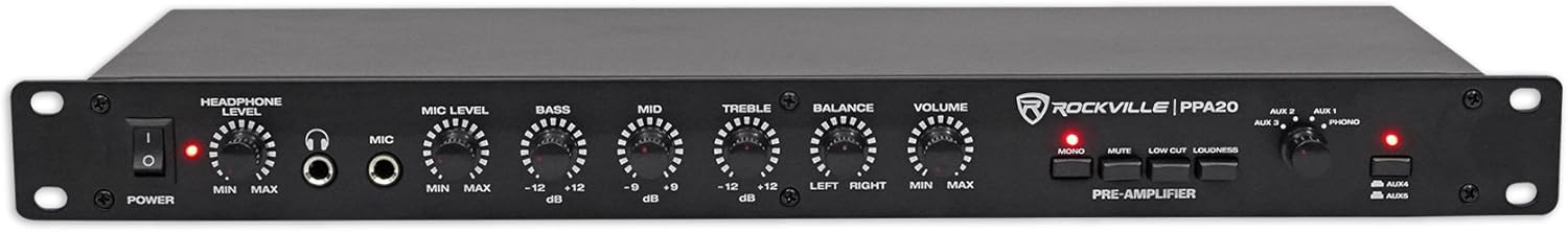 Rockville PPA20 Preamp Professional 1U Rack Mount Pre-Amplifier w/Crossover+EQ, Black Pack of 2