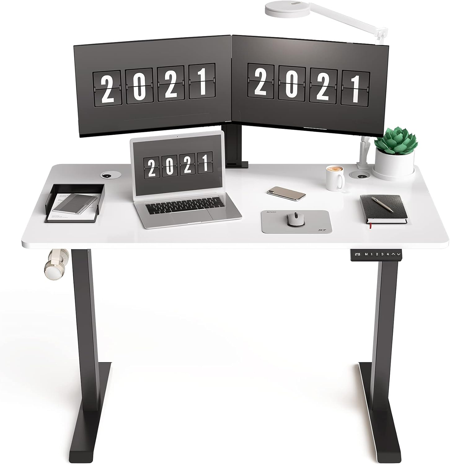 HisoHu Electric Height Adjustable Standing Computer Desk, Ergonomic Sit Stand Home Office Workstation Table(48 x 24 Inches Black Tabletop/Black Bracket)