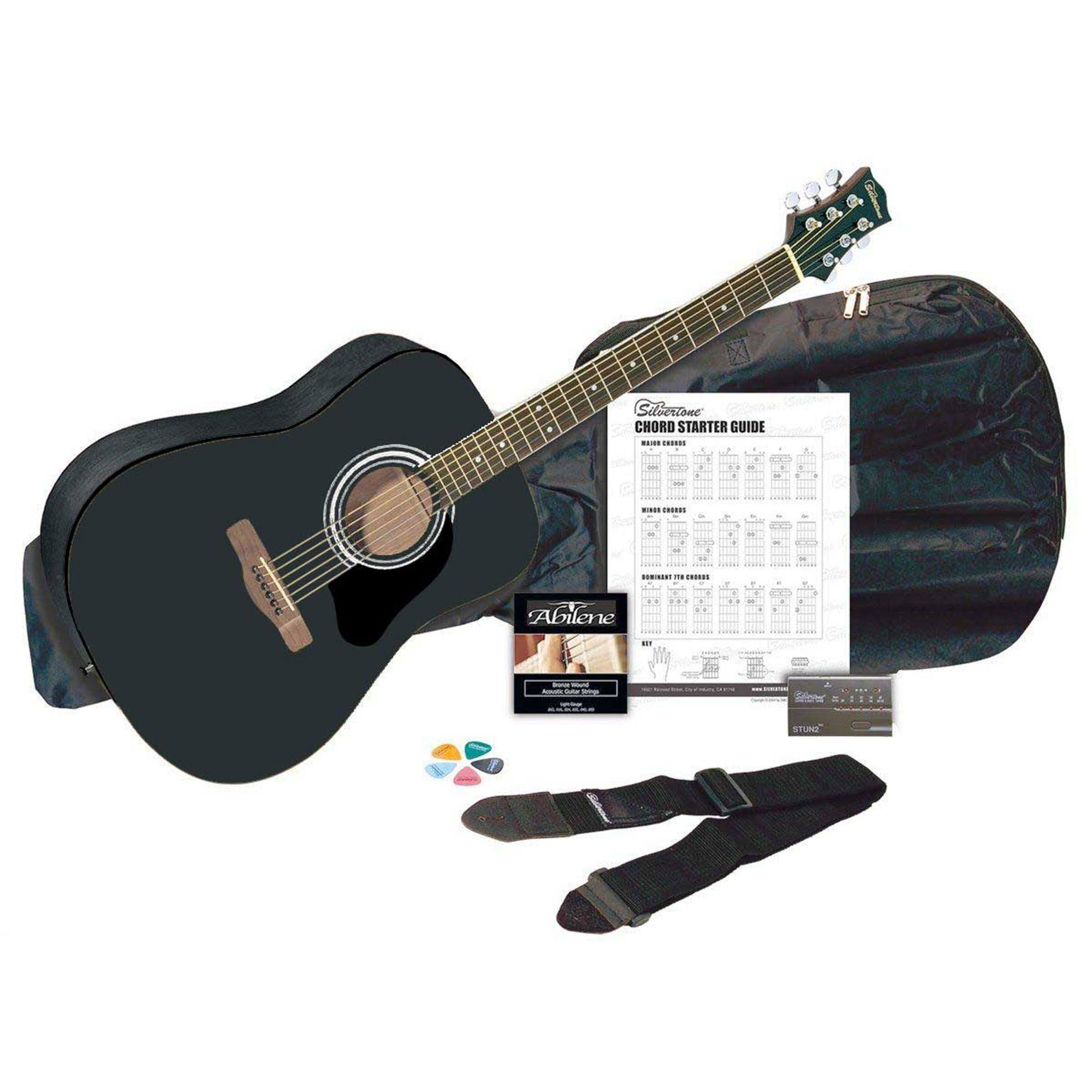 Silvertone SD3000 Acoustic Guitar Package, Black