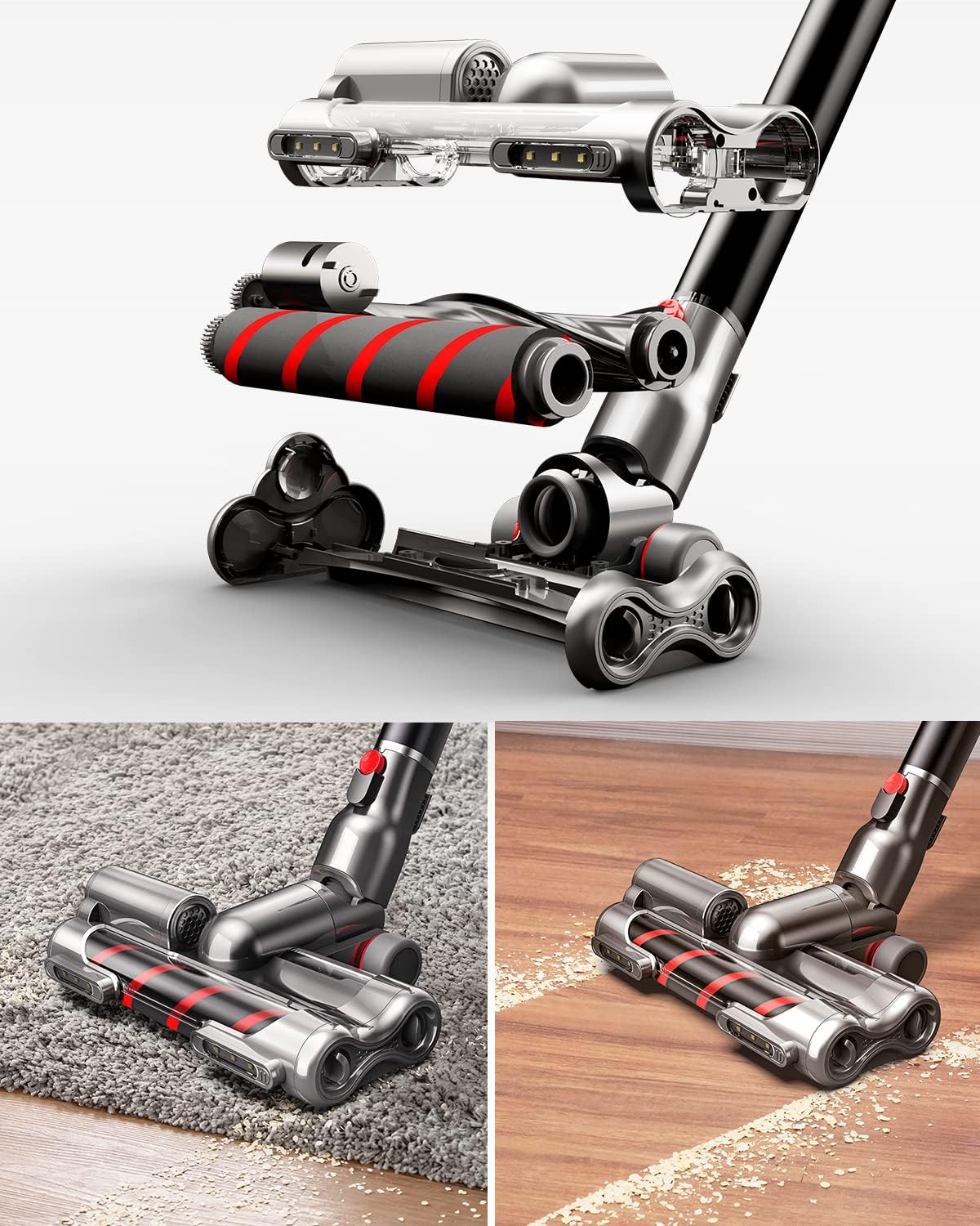 PUPPYOO Cordless Vacuum Cleaner T12 Mate, 29Kpa Stick Vacuum with HEPA Filter, High Efficiency Powerful Motor and LED Headlights, Cordless Stick Vacuum for Carpet, Hardwood Floor, Pet Hair