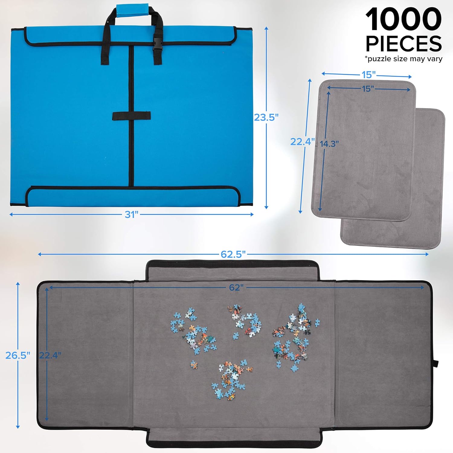 Jumbl 1000-Piece Puzzle Caddy | Portable Jigsaw Puzzle Mat, Organizer, Storage & Travel Case with Non-Slip Felt Surface, [2] Removable Trays for Sorting, Easy Velcro, Folding Design & Carry Handle Pack of 2