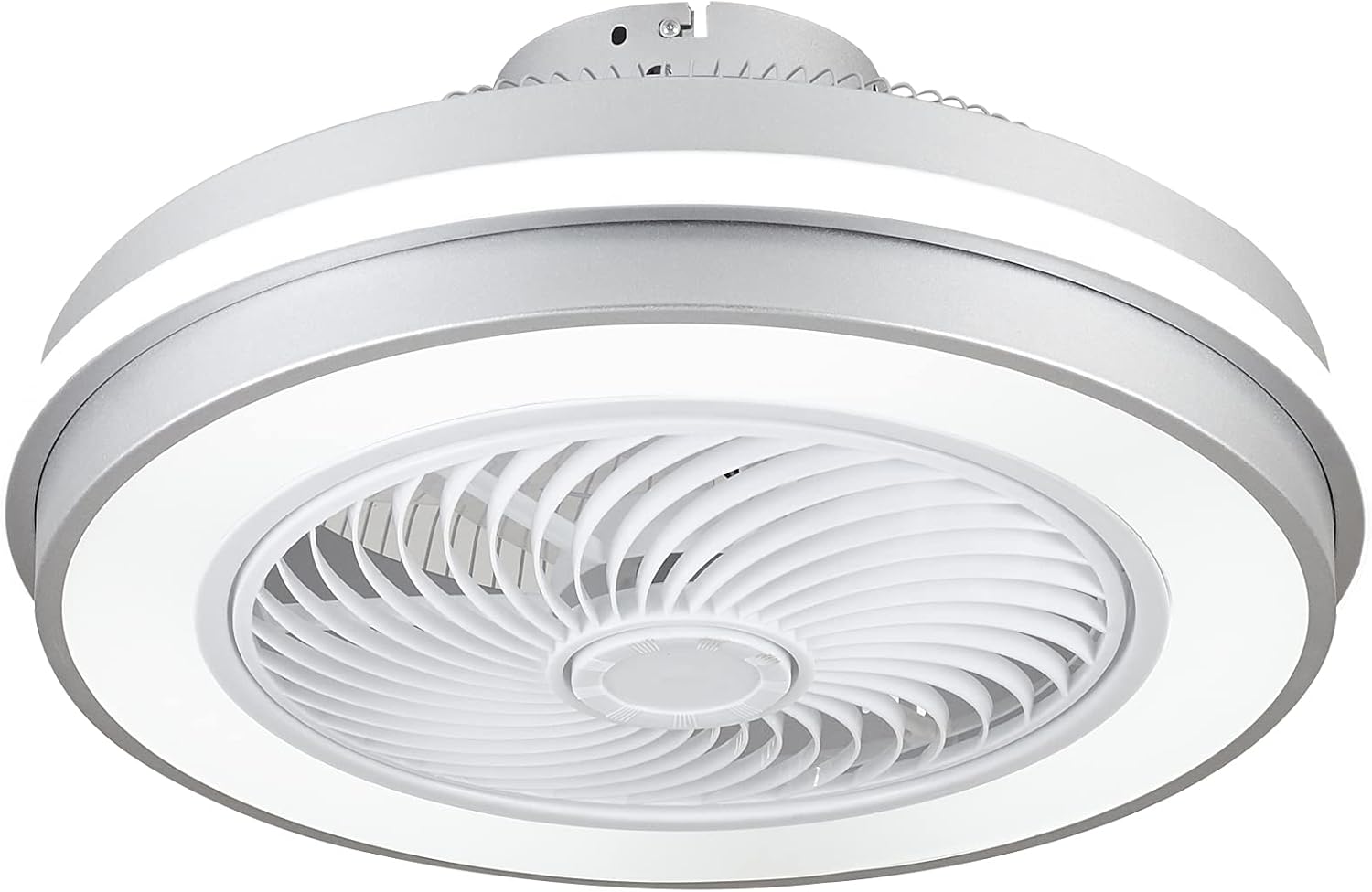 SHENGQINGTOP Modern LED Enclosed Ceiling Fan with Lights Remote Control 40W 20 Inches Round Flush Mount Low Profile Ceiling Fan, 7 Blades, 3 Color changeable, 3 Speed, Timing, Black