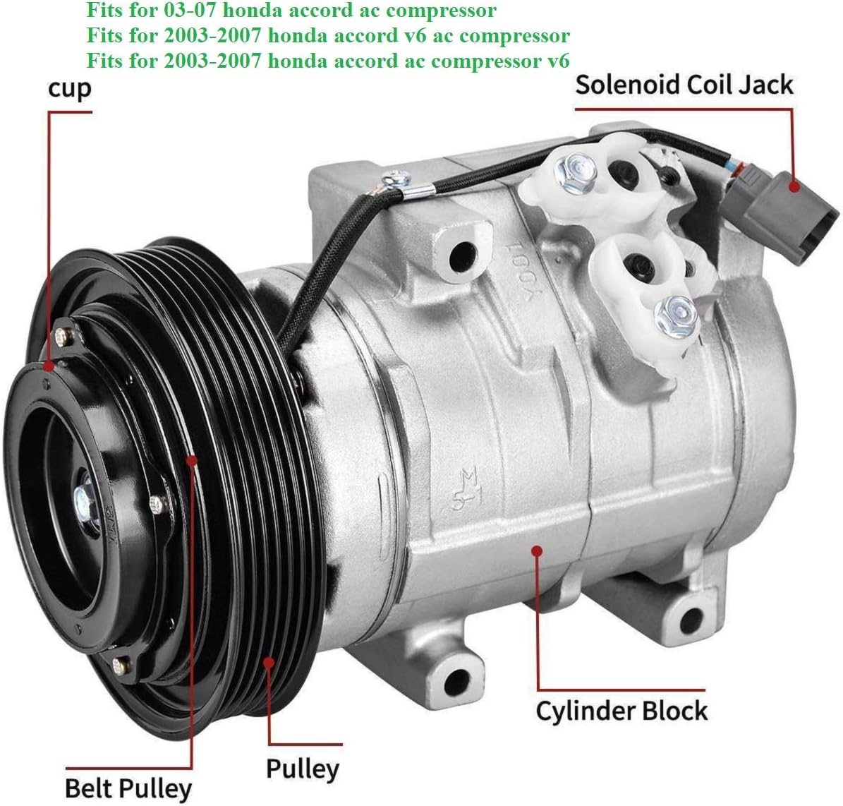 A/C Compressor Compatible with Honda Accord 03-07 V6 3.0L Acura TL OEM USA Reman IC97327, co0011c compressor - new compressor, grey,38810RCAA01, 38810RDAA01