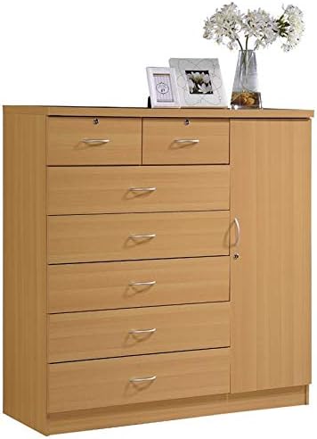 Pemberly Row Tall 7 Drawer Chest with 2 Locking Drawers and Garment Rod or Extra Storage in Black