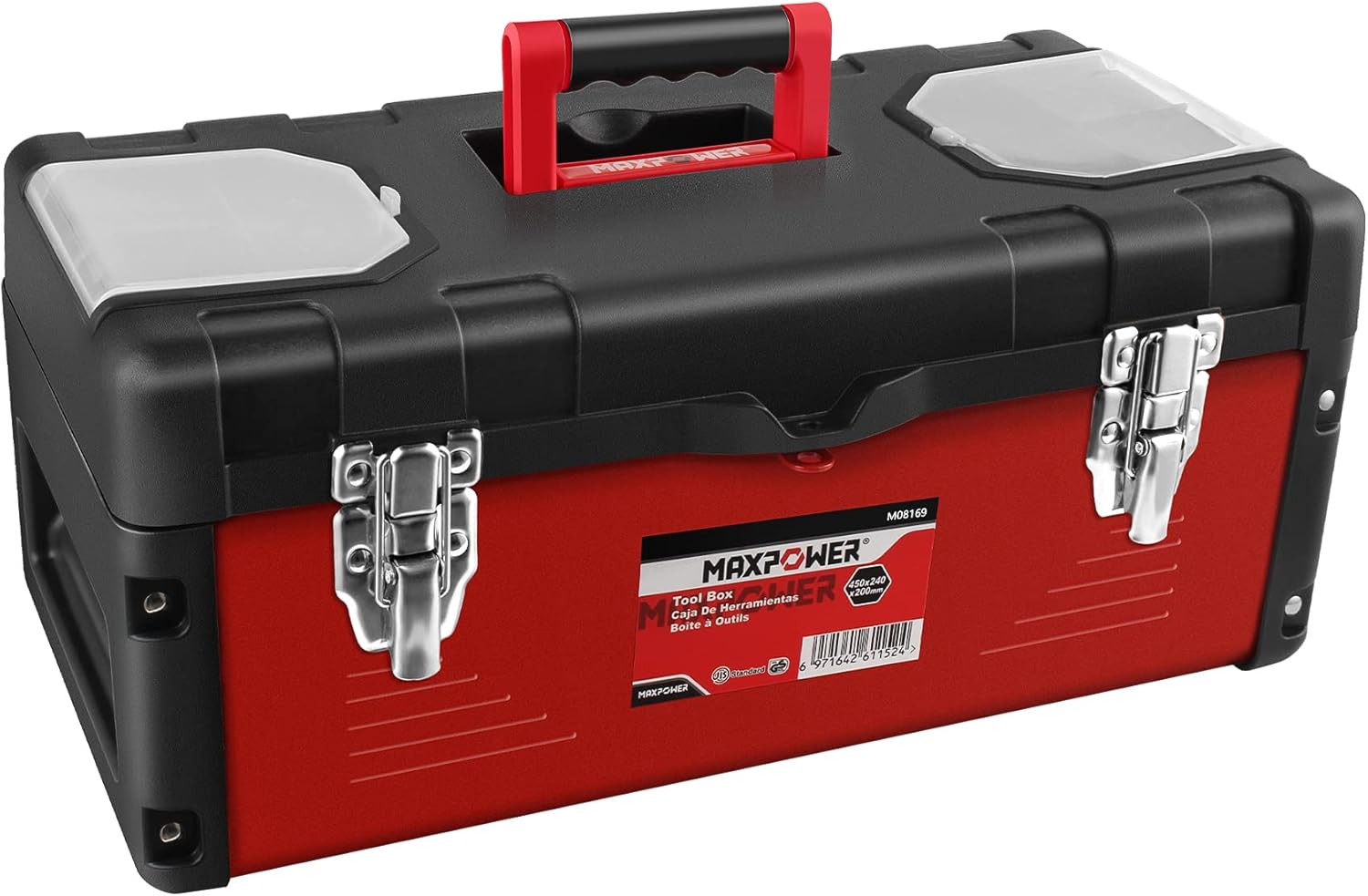MAXPOWER Tool Box 17-inch, Mixtured Plastic Lid and Metal Small Tool Box with Removable Tray and Handle Pack of 2