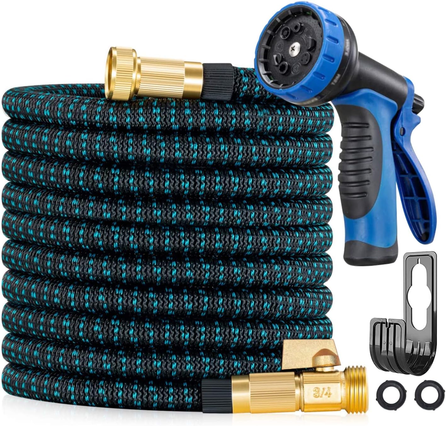 Expandable Garden Hose 200FT Retractable and Flexible Water Hose with 10 Function Spray Nozzle 3/4 Inch Easy Removal Solid Brass Connector Extra Strength Fabric