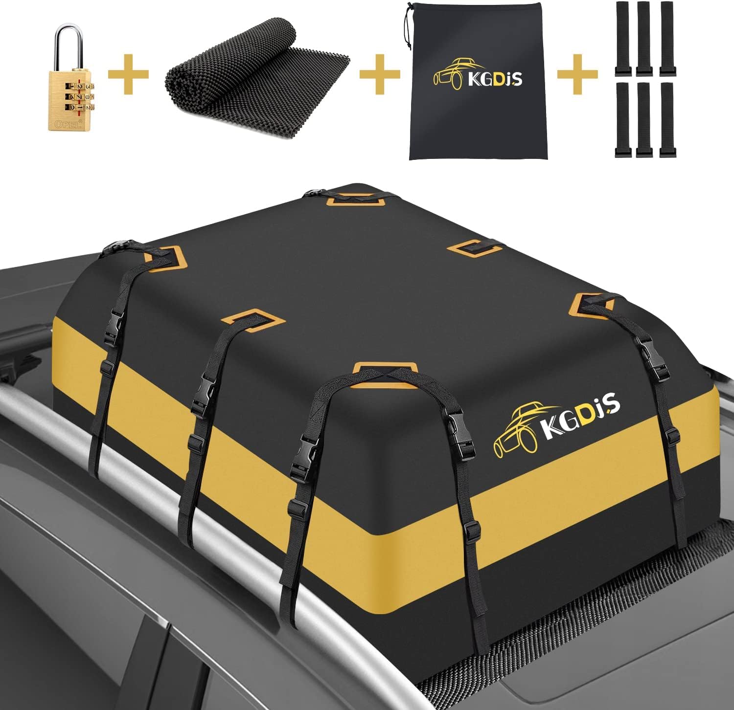 KGDJS Vehicle Rooftop Cargo Carrier Bag, 18 Cubic Feet Car Roof Bag, Waterproof Car Top Carrier Bag for All Cars with or Without Rack