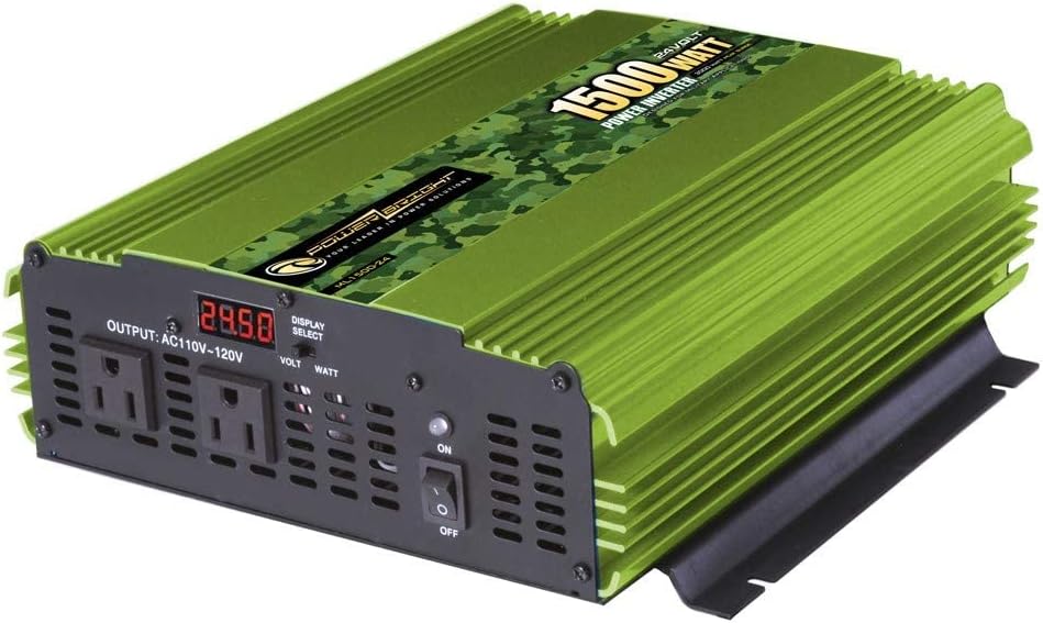 PowerBright 1500 Watt 24V Power Inverter, Modified Sine Wave Back-Up Power Supply for Small Appliances, Laptops & Power Tools with 120V AC Outlets & Wireless Remote Control Included - CE Approved