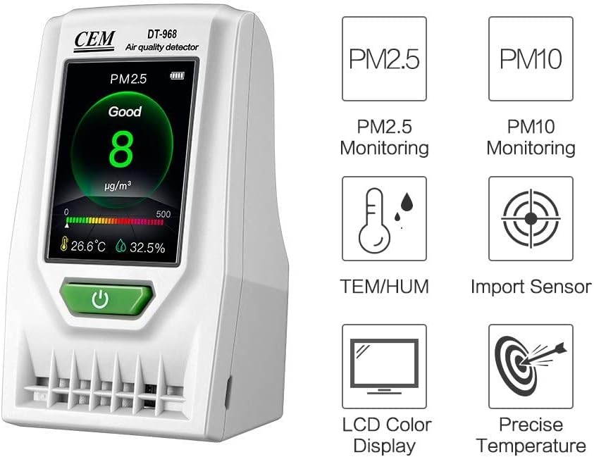 Air Quality Monitor ind CEM DT-968 Accurate TestePM2.5/PM10 Multifunctional Air Gas Detector Real Time Data&Mean Value Recording for indoor