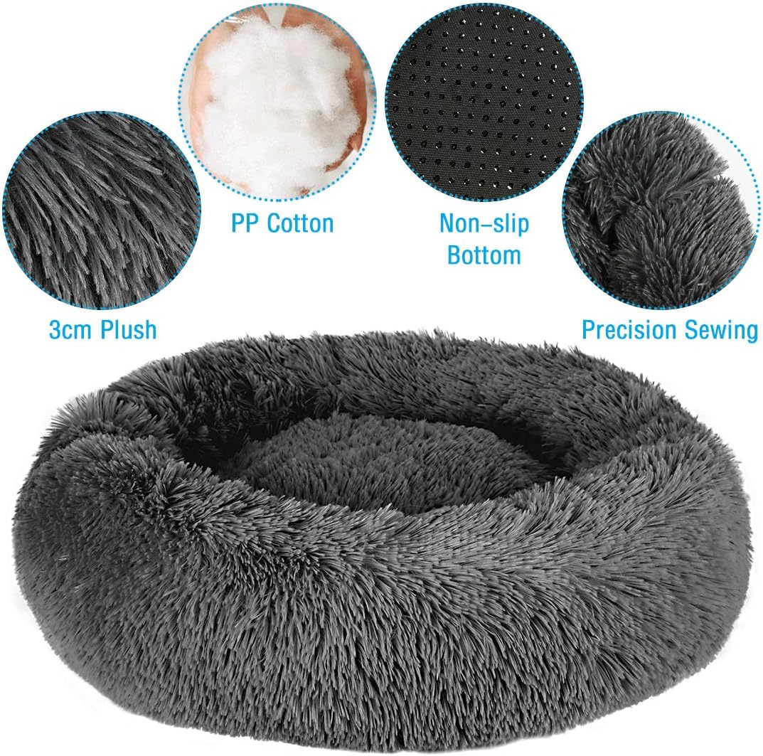 Jaaytct Calming Dog Beds Warming Cozy Soft Pet Round Bed Anti Anxiety Donut Cuddler Round Warm Bed for Dogs Anti Anxiety Dog Bed Machine Washable Cushion Bed