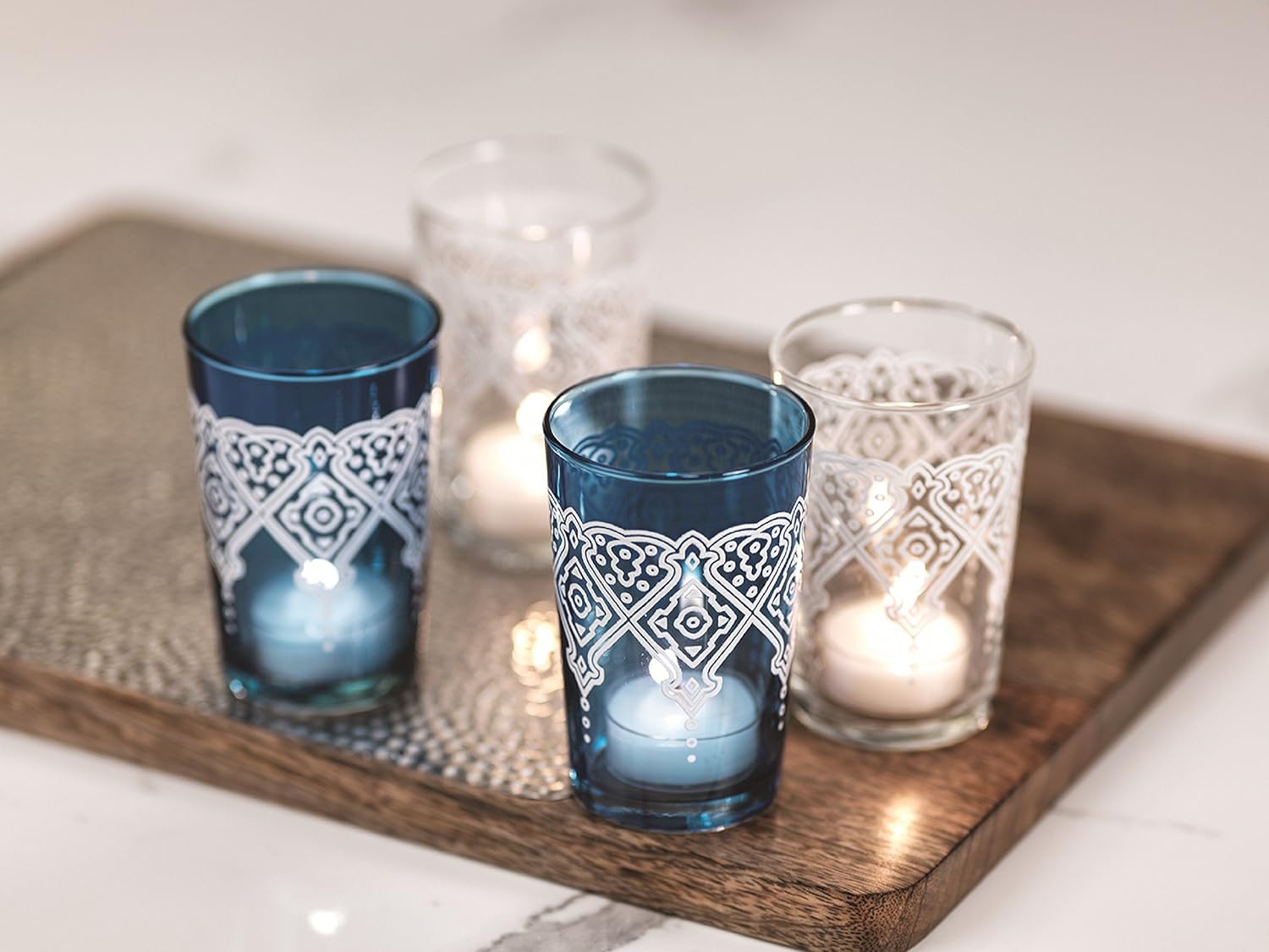 Zodax MC-140 Mazagan Glass Tealight Holders (Set of 6), Blue, 6 Piece Pack of 2