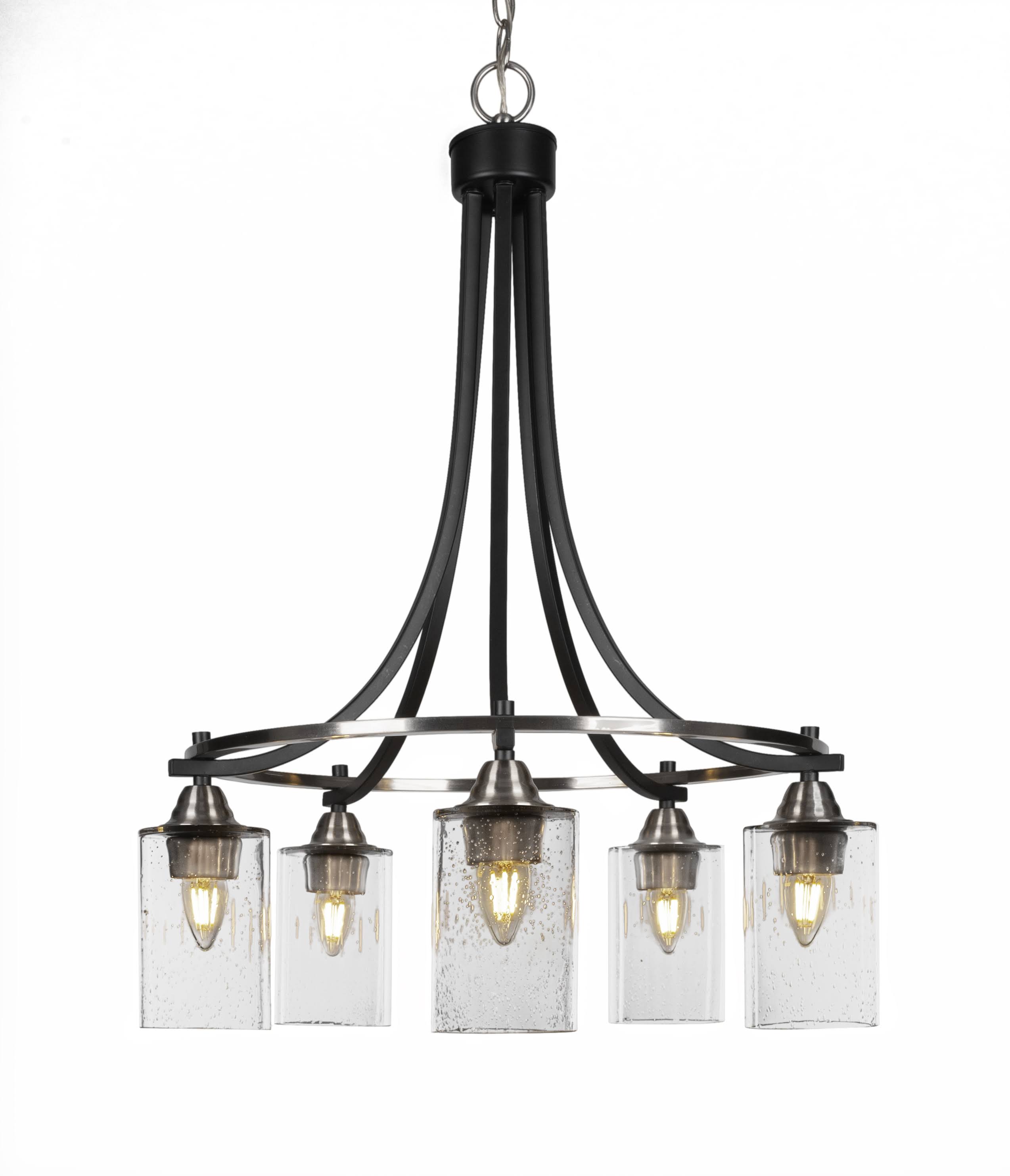 Toltec Lighting 3415-MBBN-300 Paramount 5 Light 22 inch Chandelier in Matte Black-Brushed Nickel with Clear Bubble Glass