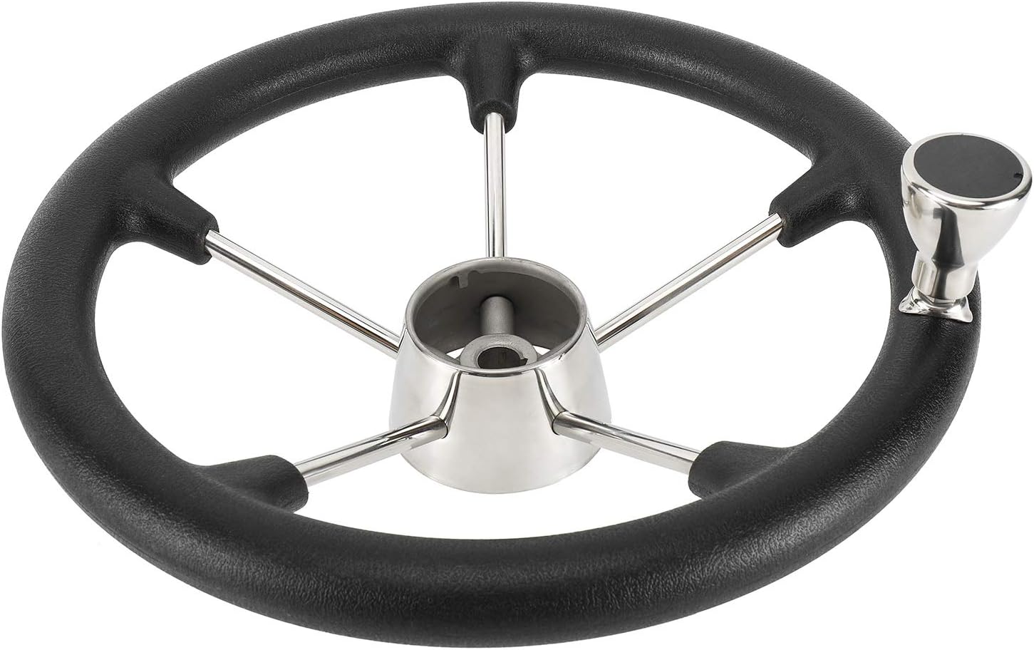 NovelBee 13-1/2 Inch Stainless Steel 5 Spoke Boat Marine Destroyer Steering Wheel with Black PU Foam and Knob
