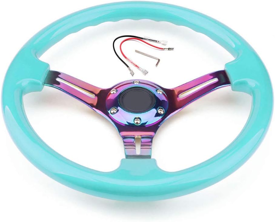 ABS Car Steering Wheel,MoreChioce 14 Inch/350mm Deep Dish Universal 6 Bolt Racing Sport Steering Wheel Car Steering Wheel Accessory with Harness,Wrench,Dark Purple