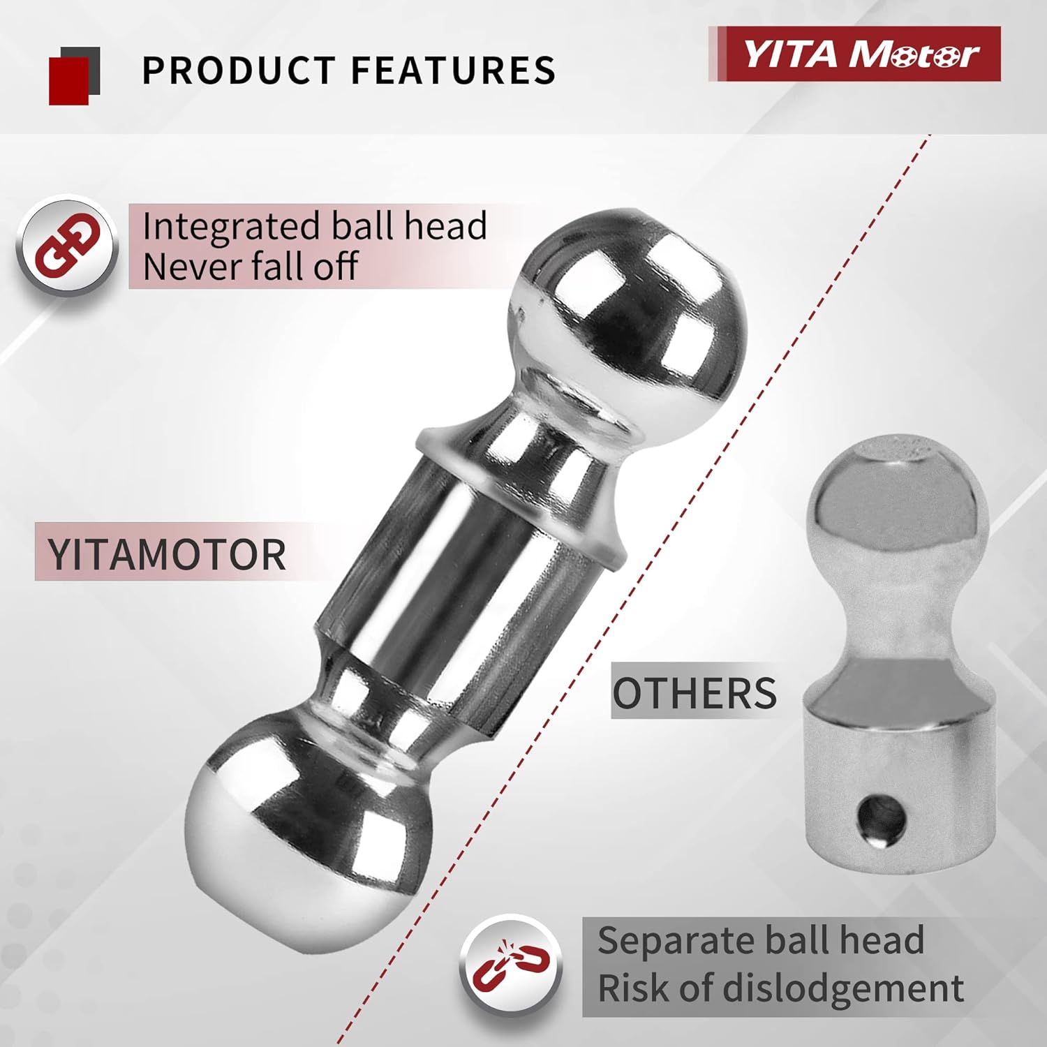 YITAMOTOR Adjustable Trailer Hitch Ball Mount, Fits 2-Inch Receiver, 6-Inch Drop Hitch w/Forged Aluminum Shank, 2-Inch and 2-5/16-Inch Combo Stainless Steel Tow Balls with Double Pin Key Locks, Black