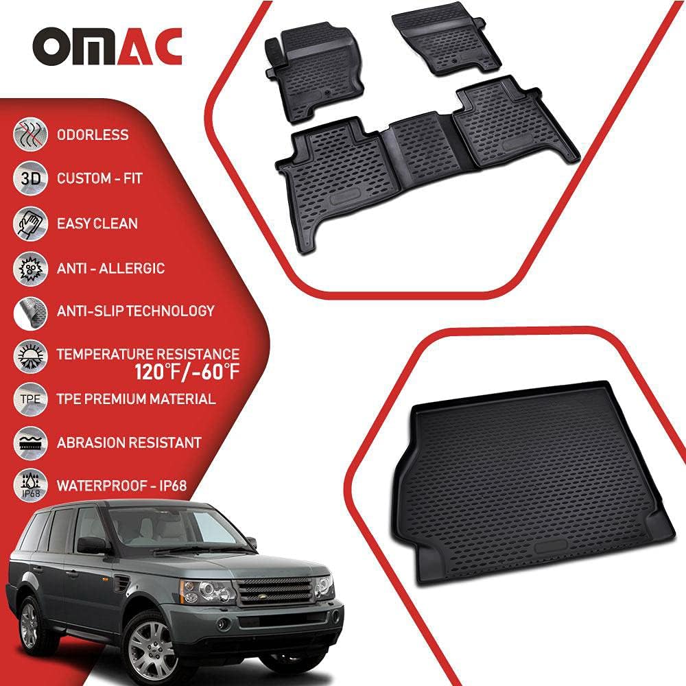 OMAC Floor Mats and Cargo Liner Set Fits Range Rover Sport 2006-2013| 3D All Weather Complete Set Custom Trunk Mat | Protected Odorless Performance Heavy Duty | Car SUV Automotive Accessories