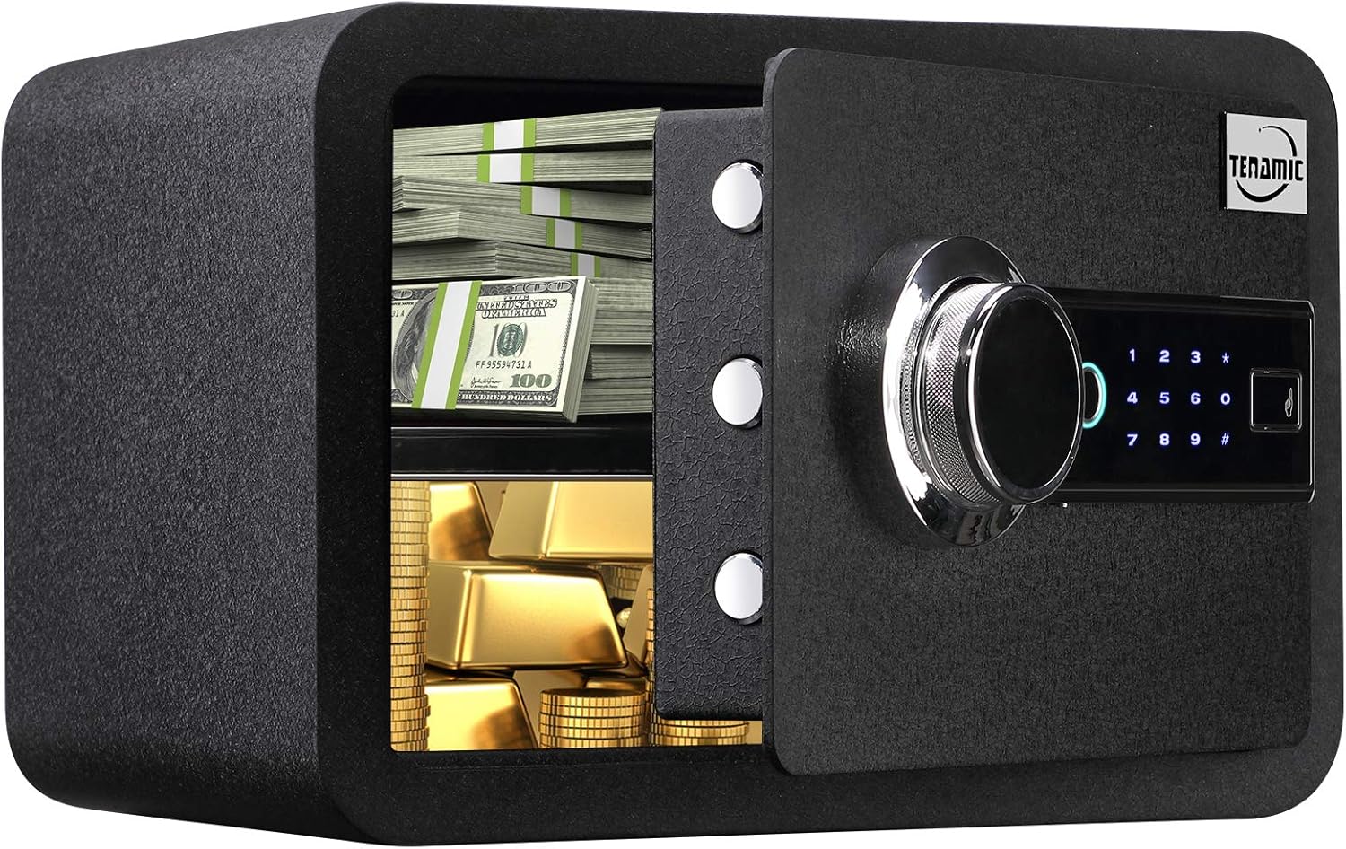 Tenamic Biometric Fingerprint Safe Box 0.85 Cubic Feet Electronic Touch Screen Keypad Security Box with Induction Light and Leather, Solid Alloy Steel Office Hotel Home Cabinet Safe, Black