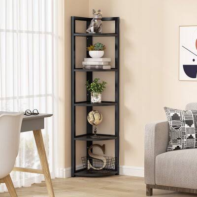 Frohmund 59x22 H x 10.8x22 W Iron Corner Bookcase Ebern Designs Color: Black