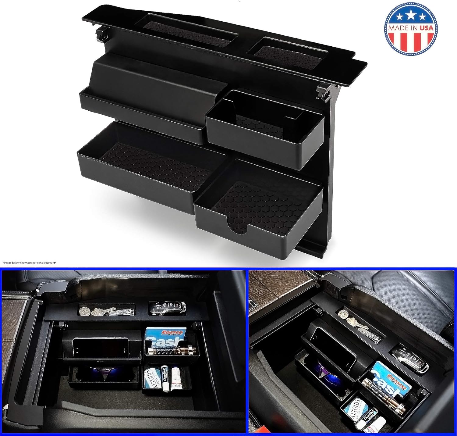 MX Auto Center Console Organizer| Compatible with Ford Trucks & SUVs – Accessories for F150, F250, F350, Raptor, Expedition|2015, 16, 17, 18, 19, 20, 21| Must-Have Bucket Seats|SEE COMPATIBILITY BELOW Pack of 2