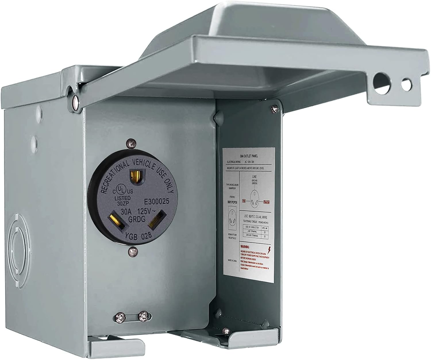 30 Amp 125 Volt RV Power Outlet Box, Enclosed Lockable Weatherproof NEMA TT-30R Outdoor Electrical Receptacle Panel, 30 Amp RV Receptacle for RV Camper Travel Trailer Motorhome Electric Car Generator