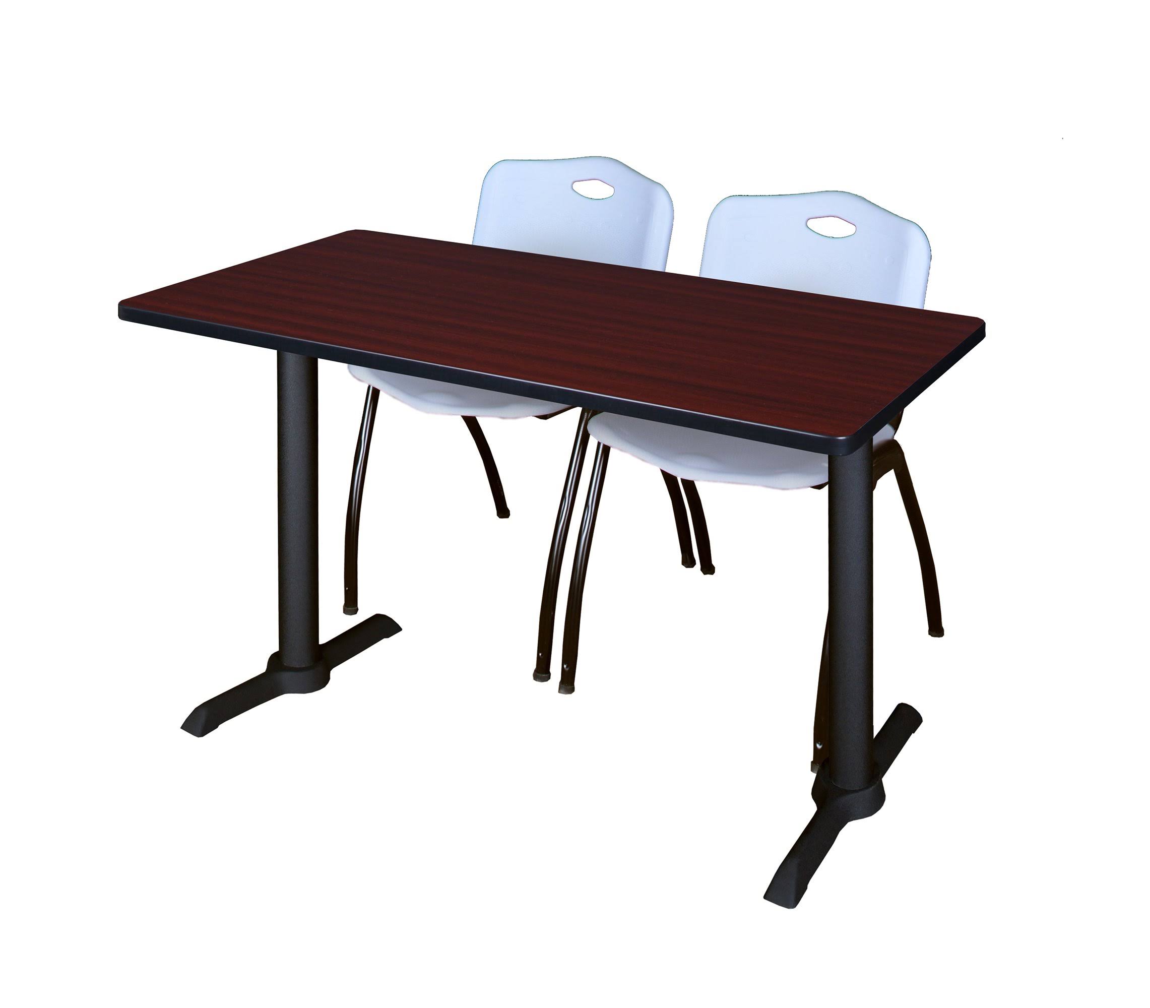 Regency Cain 48x22 x 24x22 Training Table- Mahogany u0026 2 &M& Stack Chairs- Grey